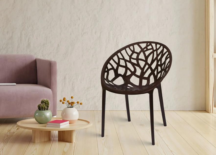 Image of activa Crystal Plastic Arm Chair | Stackable Indoor Outdoor Chair for Home, Balcony, Patio & Garden | Comfortable Designer Armrest Chair | Durable Plastic Seating Furniture (Brown, Set of 2)