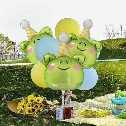 Image of Large Green Frog Balloons Frog Foil Birthday Balloons 2pcs | Animal Theme Party Supplies Baby Shower Birthday Party Decorations