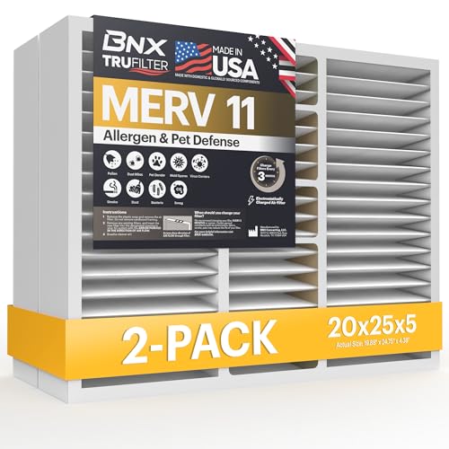 Image of BNX TruFilter 20x25x5 (19.88'' x 24.75'' x 4.38' Honeywell Compatible 4 inch) MERV 11 Air Filter (2-Pack) - MADE IN USA - HVAC AC Furnace Filters for Allergies, Dust, Pet, Smoke, Allergy MPR 1200 FPR 7