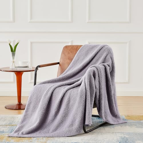 Image of CYMULA Knit Throw Blanket for Couch Purple - Super Soft Lightweight Plush Fuzzy Fluffy Cozy Blankets and Throws for Sofa Bed, 60 x 80 inches