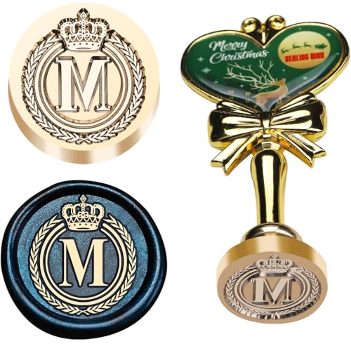 eihnachten Wachs Siegel Stempel Kit, Atopbb Brief M Siegel Wachs SiegelKit mit Weihnachtsgeschenkbox, Weihnachten WachsSiegel Set mit 2 Flasche WachsSiegel Perlen, Wachs Löffel Stift (M)