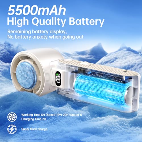 Image of Pro Handheld Portable fan with Turbo Cooling 199-Speed 5500mAh | Hand Held Fan Rechargeable Powerful Mini Personal fan for Travel, Outdoor, Beach & Makeup