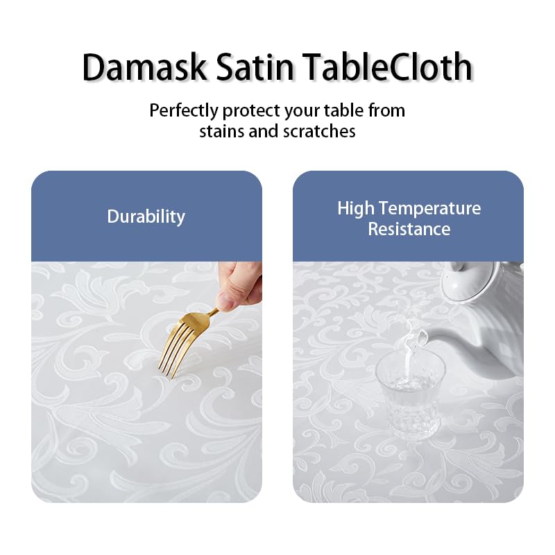 HommxJF Wave Scroll Damask Jacquard Rectangle White Tablecloth 52