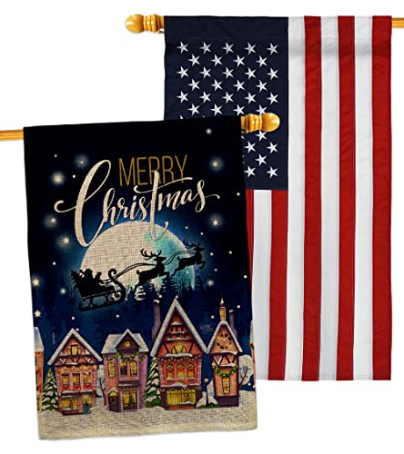 Breeze Decor Warm Christmas Wishies House Flag Pack Wintertime Santa Marry Xmas Present Reindeer Season Snow Embroidery Decoration Banner Small Garden Yard Gift Double-Sided, Made in USA