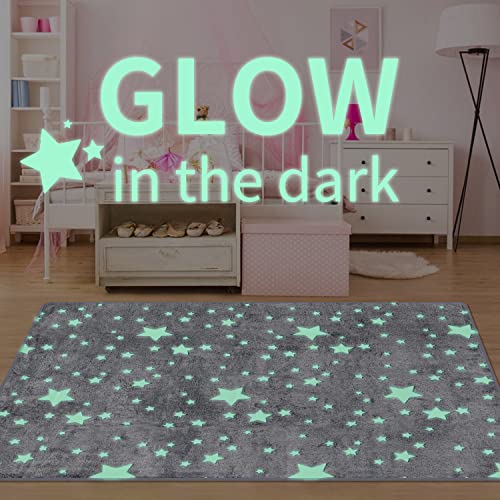 Large Area Rug Carpet Glowing in The Dark Big Stars for Children Room Decor, Funny for Babyroom and Living Room, Rectangular Mat for Kids Bedroom Size 5'x6' - Image 3