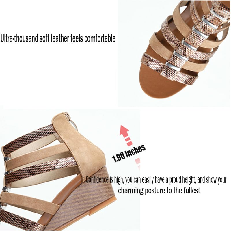 RiceelSor Women's Open Toe Wedge Gladiator Sandals High-top With Back Zipper Breathable Soft Orthopedic Vintage Roman Style Caged Sandals4