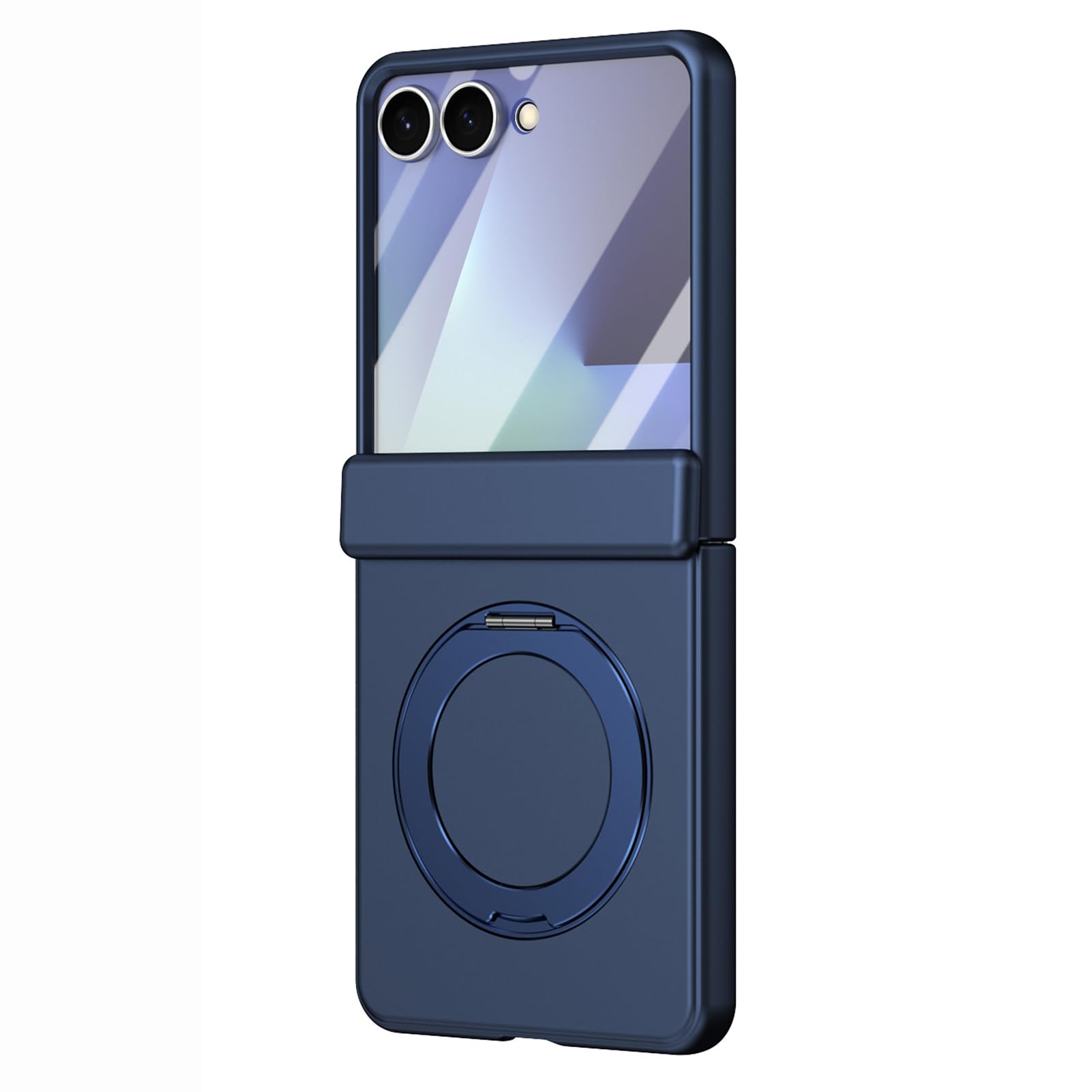 LUOTANL Ultra Thin Case for Samsung Galaxy Z Flip 8, Magnetic Ring Hinge Wrap Case Tempered Glass Screen Protector Cover,Blue,Flip 8