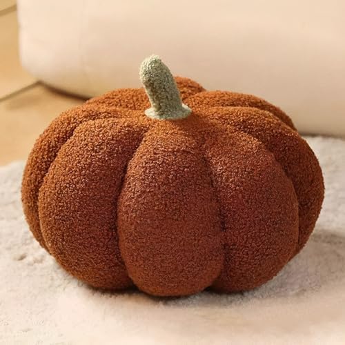 Gerlisay 3D Pumpkin Throw Pillow Halloween Pumpkin Pillow Stuffed Pumpkin Fluffy Plush Brown Teddy Fleece 20CM/7.8IN Decoration for Party Christmas Home Decor Halloween