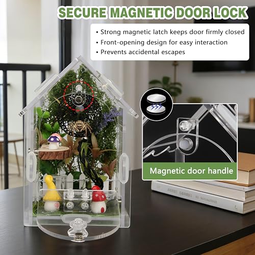 Image of 15pcs Jumping Spider Enclosure Kit with Decor Set | Scratch-resistant acrylic, 1mm vent, magnetic lock, includes 15 decor pieces for spider, mantis, tarantula