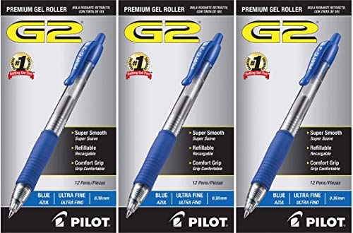 Bolígrafos gel Pilot G2 punta extra fina azul pack 12