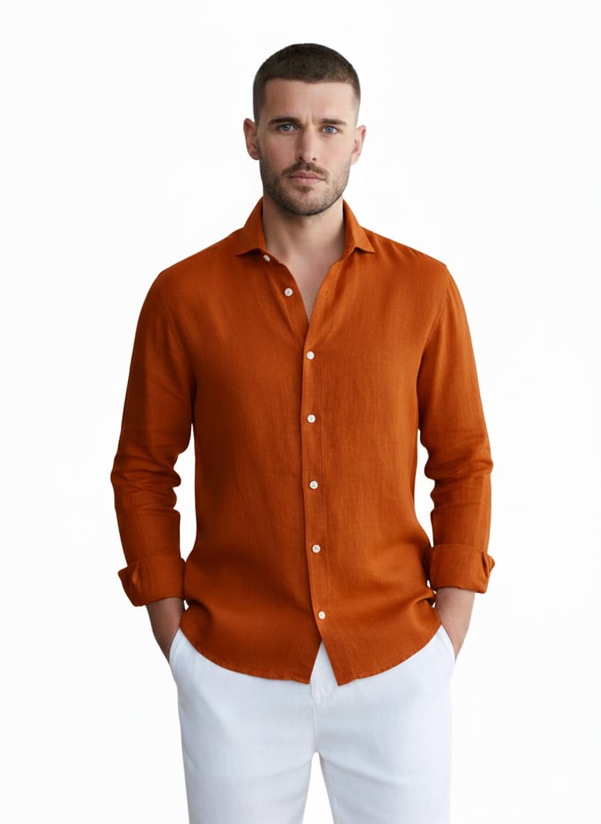 Men Airy Linen Cotton Shirt Regular Fit Full Sleeves Solid Formal Shirt Stylish Daily Casual Office Wear-picture-28