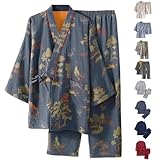 Schwarz Klassischer Traditioneller Bademantel Japanisch aus Baumwolle Kimono Pyjamas im japanischen Stil Freizeitkleidung für Männer und Frauen Schlafanzüge Zweiteiliger Spa Sauna Mantel XS XXL