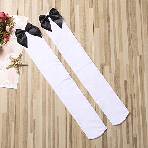 Image of Honganda Sexy Women's Thigh High Stockings, Over Knee Lace Top Sheer Stockings with Satin Bows Leg Thigh Socks for Women