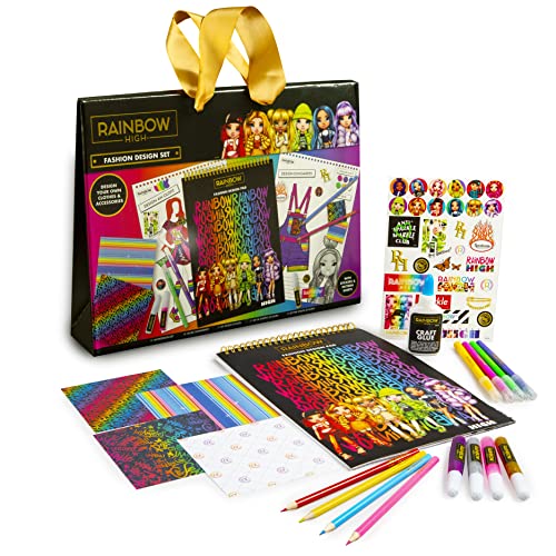 Rainbow High Fashion Fashion Design Sketchbook Set - Fashion Designer Kit for Girls – Includes 30 Page Fashion Design Pad, Brush Tip Pens & Colouring Pencils Colouring Book