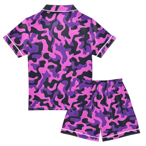ALAZA Funny Camo Camouflage Satin Pajamas Set Short Sleeve Button Down Sleepwear Summer Pjs 2 Piece2