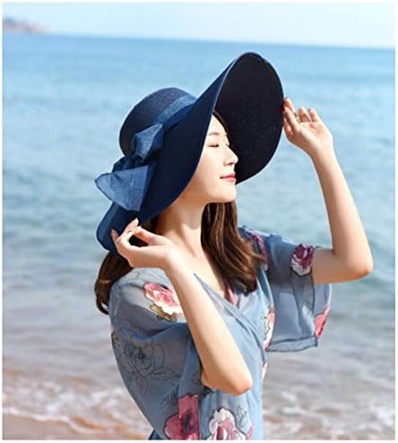 QUUPY Womens Sun Straw Hat Wide Brim Summer Hat Foldable Roll up Floppy Beach Hats with Big Bowknot UPF 50+ - Image 7