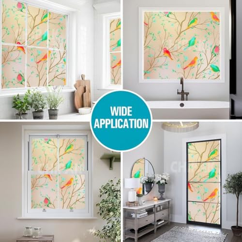 Image of CHIPAK Premium Vinyl Privacy Stained Window Glass Film (18x100 Inch) - Self-Adhesive Decorative Sticker Opaque Sheet Tint Wallpaper for Glass Cover Window, Door, Office, Home.| Anti-UV. Colorful Birds