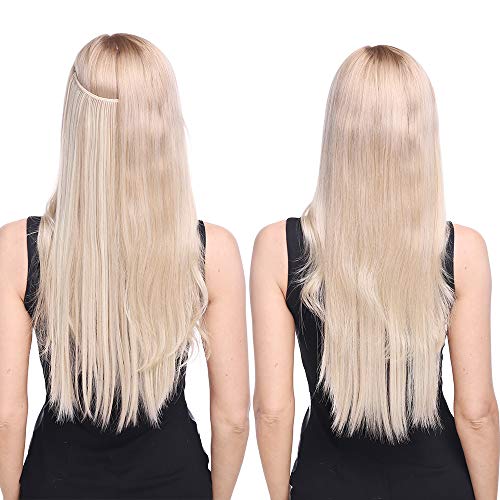 Foto von Silk-co Haarverlängerung mit Gummiband, Glatte Extensions mit unsichtbare Schnur, Synthetisch Haarteil wie Echthaar, Haarverdichtung Haar Extensions für Frauen, Schokoladenbraun & Braun, 50cm