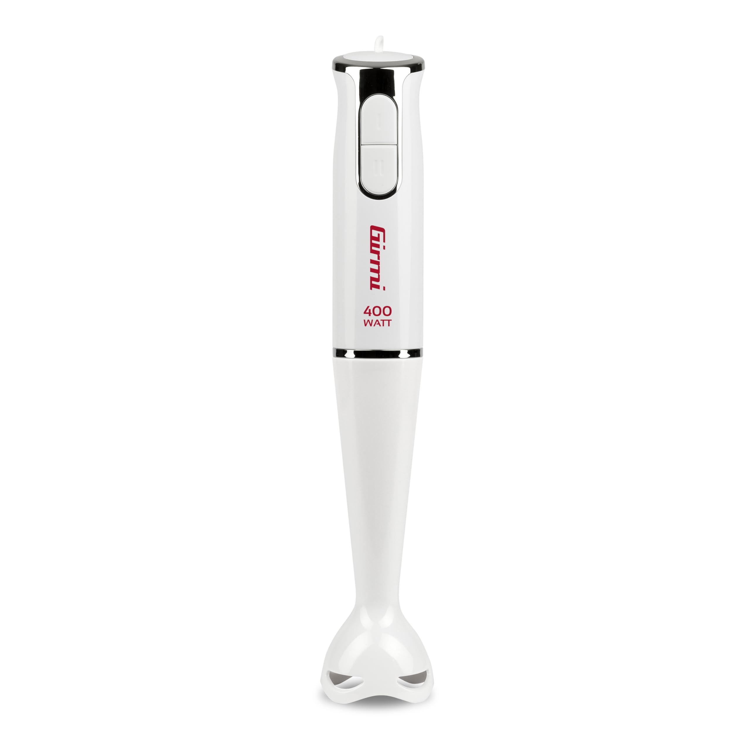 Girmi MX17 - Batidora de mano 3 en 1, 400 W, motor CC, 2 velocidades, cuchillas de acero inoxidable, vaso medidor de 700 ml, color blanco
