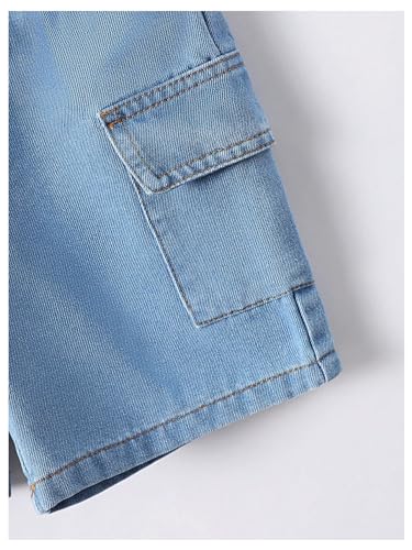 Image of BEAUDRM Boy's 2 Piece Summer Outfits Short Sleeve Collar Button Down Denim Shirt Tops and Shorts Set