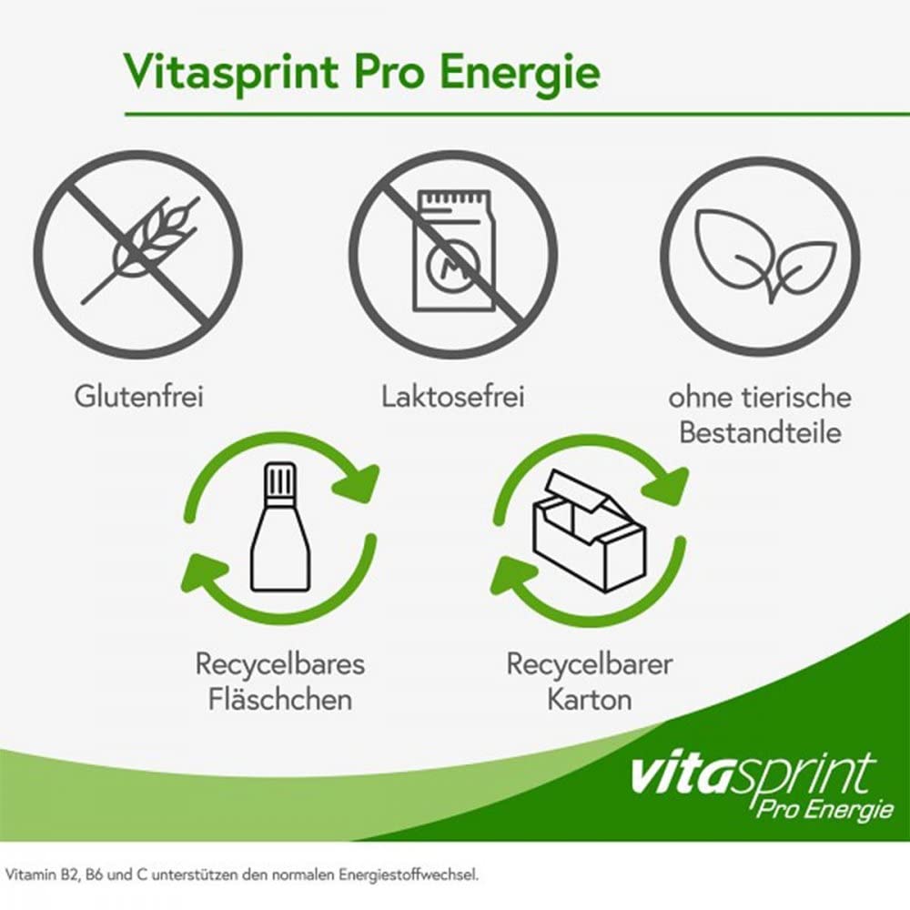 Vitasprint Pro Energie, Nahrungsergänzungsmittel, 24 St.Vitamin B6 & C | Nahrungsergänzungsmittel mit Vitamin, Ginsengwurzel-und Guaranasamen-Extrakt und Koffein für Erwachsene.