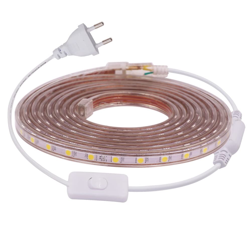LED Strip mit Schalter 230V, LED Streifen IP65 Wasserdicht Flexibel LED Lichtband Schlauch für Schlafzimmer, Schrank,Haus,Küche, Dekoration (Warmweiß, 20M)