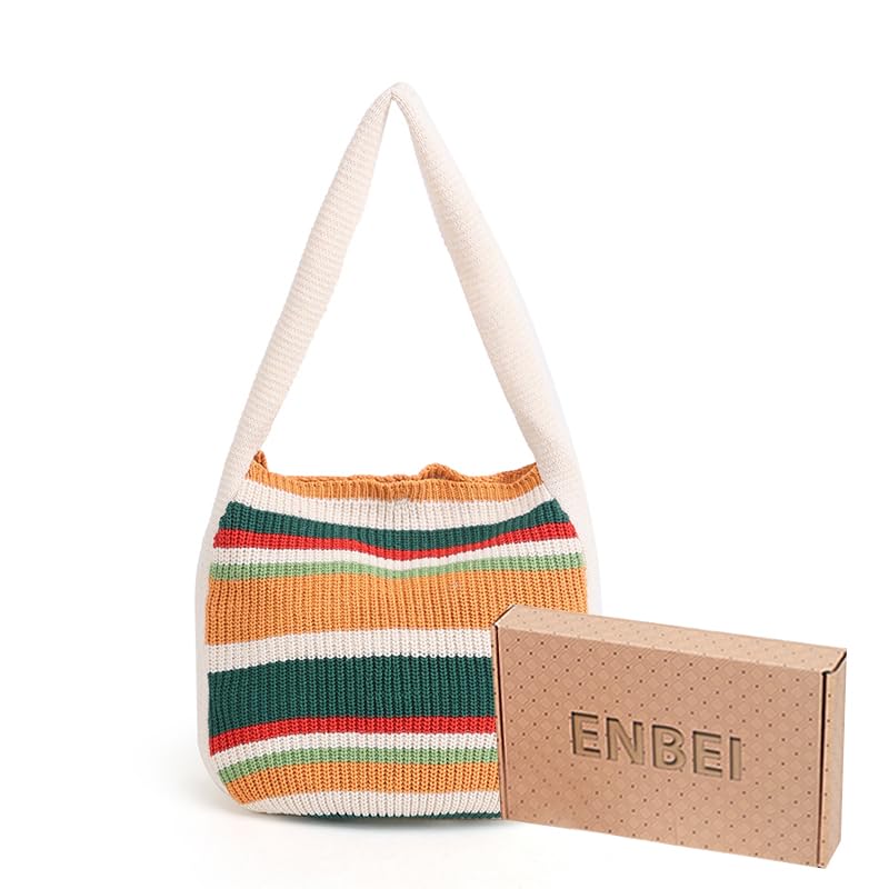Image of ENBEI Women's Crochet Tote Bag Knit Shoulder bag,Aesthetic Bag,Cute Eco-Friendly Tote for Travel,Daily Use,Gift Box Packaging