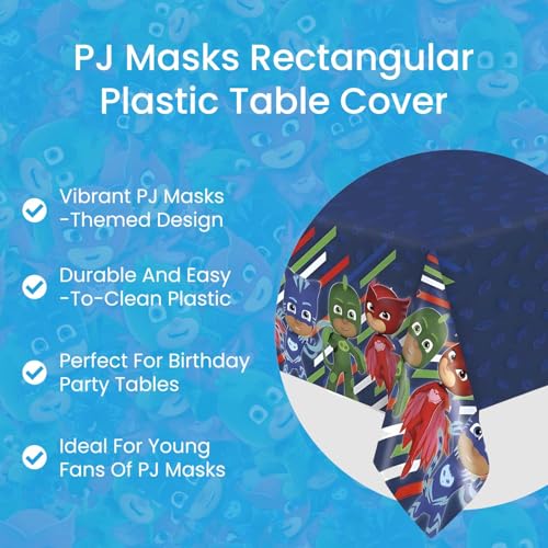 Image of Unique Multicolor Rectangular PJ Masks Plastic Table Cover (54 inch x 84 inch) 1 Count - Reusable Plastic Tableware, Perfect Party Decorations for Themed Events & Birthday Celebrations (Pack of 2)
