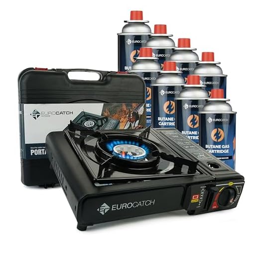 Eurocatch Estufa de Gas - incl. 8 bombonas de gas - Cocina a Gas - Estufa de camping - Quemador - Maletín de transporte
