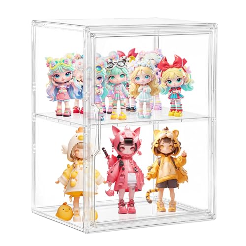 Image of Acrylic Display Case, 2 Layer Clear Figure Display Cases for Collectibles with Magnetic Door, Acrylic Box with Movable Dividers 1 Pack