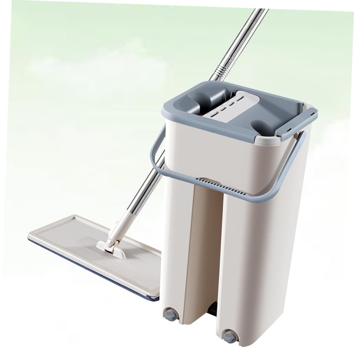 VALICLUD Fregona Plana Push Mop con Cubo Accesorios de Limpieza Doméstica Fibra Premium y Acero Inoxidable para Suelos Paredes y Esquinas Fácil Almacenamiento y Uso