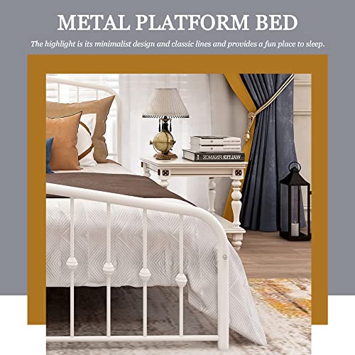 Alazyhome Full Metal Bed Frame With Headboard&Footboard Single Platform Mattress Foundation Sturdy Steel Slat Support No Box Spring Needed White #TOP3