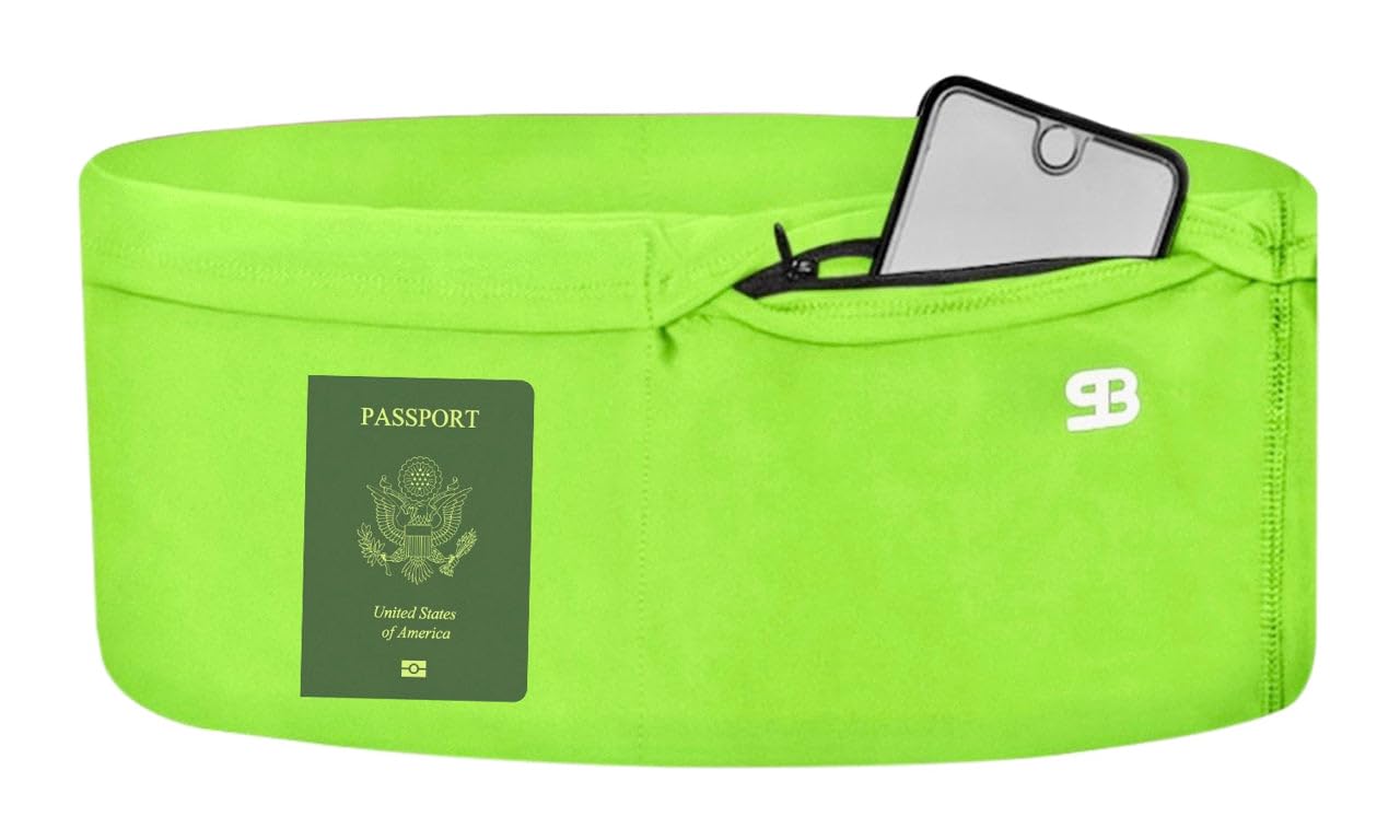 StashBandz Unisex Travel Money Belt, Running Belt, Fanny and Waist Pack, 4 Large Security Pockets and Zipper, Fits All Size Phones Passport and More