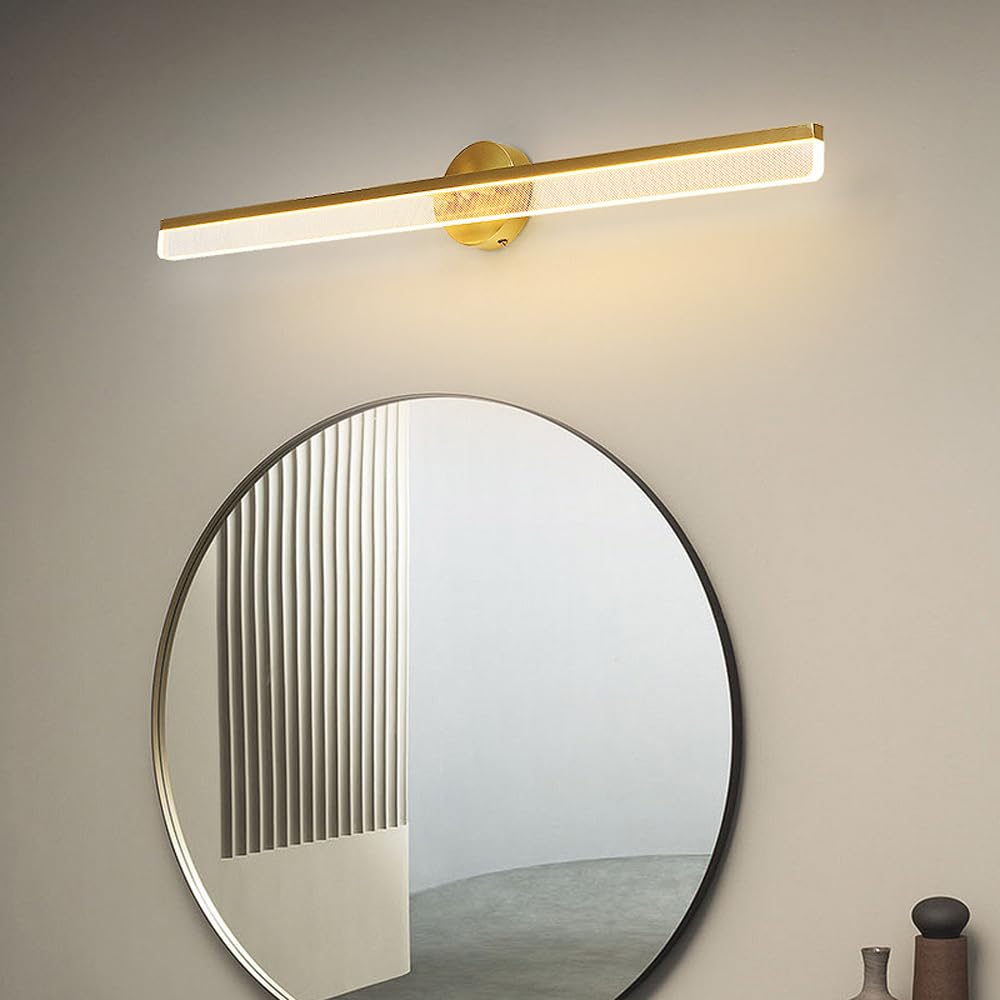 Mengjay Apliques Pared Interior LED Dorado,3000K Lámpara de Espejo Baño,Luz de Espejo,Aplique para Lámpara de Cabecera,Luz de pared LED Moderna para Dormitorio Salón Pasillo (60cm)