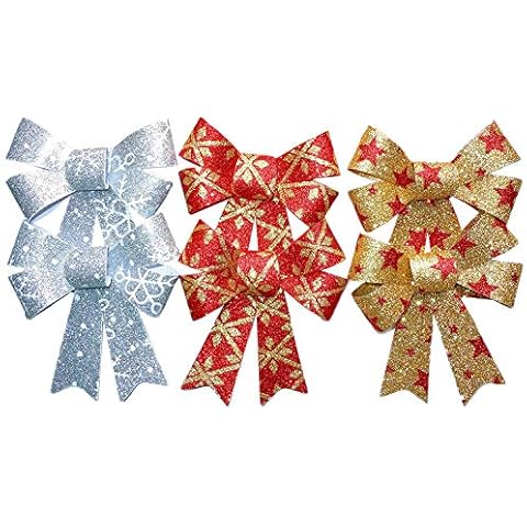 Good Old Values Christmas Glitter Bows 4x5 Inches, Three 2 Packs (6 Bows Total) Including 3 Cover