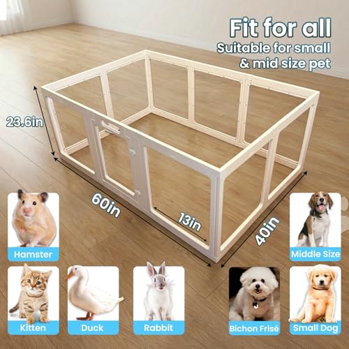 Image of Transparent Indoor Dog Playpen with Safety Lock, Indoor Dog Fence for Small & Medium Pets | Secure, Stylish, Easy Clean Play Pen for Dogs & Pets with Scratch Resistant Panels (24''H,White, 10 Panel)