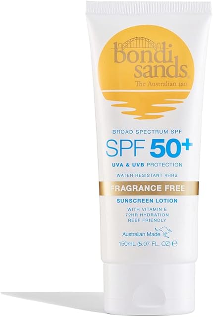 Bondi Sands Fragrance Free Sunscreen Lotion SPF 50+ | Non-Greasy Broad-Spectrum Formula Moisturises, Soothes, and Protects Skin, Water Resistant Up To 4 Hours, Vegan + Cruelty Free | 150 mL/5.07 Oz