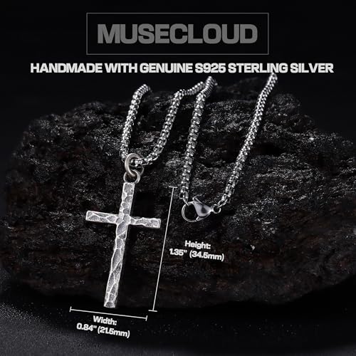 925 Sterling Silver Cross Necklace Men - Oxidized Sterling Silver Cross Pendant with Stainless Steel Box Chain Vintage Unique Crucifix Necklaces Silver Jewelry for Mens Women 18-26 Inches3