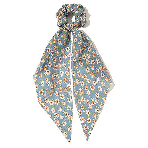Podazz Scarf Scrunchies Elastic Hair Rope for Women Hair Bow Ties Scrunchies Hair Bands Flower Print Ribbon Hairbands Women's Hair Accessories(C)