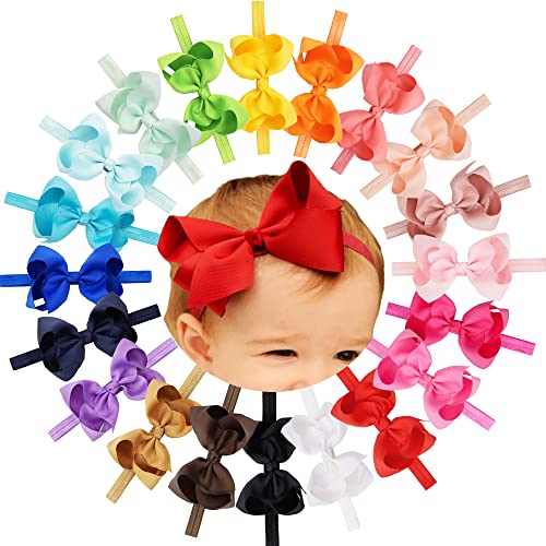 CÉLLOT Baby Girls Headbands Grosgrain Ribbon 4.5' Hair Bows Headband Big Bow Hair Bands for Toddler Pack of 20