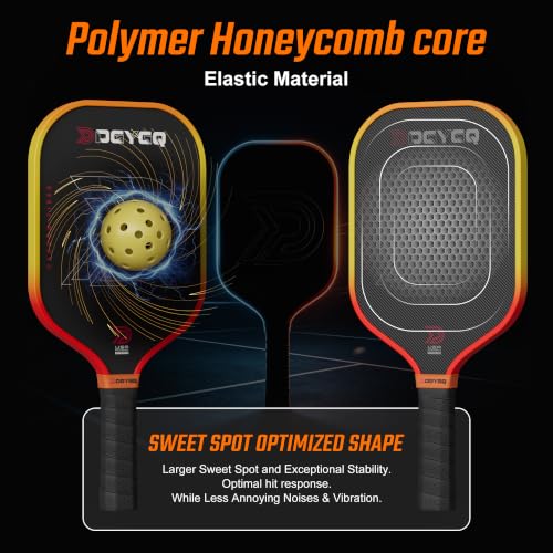 Image of Pickleball Paddle, T700SC Carbon Fiber Surface with Enhanced Spin & Power, Textured Face Pickle Ball Paddle with Polymer Honeycomb Core, 4 Shape & Thickness Options