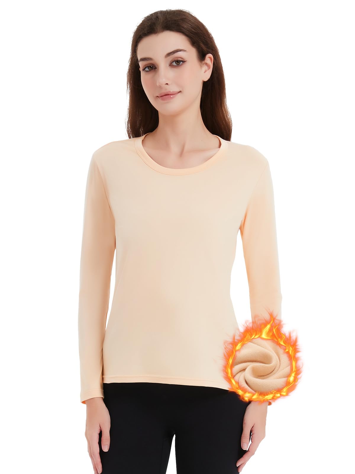 Soudittur Innenfleece Thermounterwäsche Damen Thermo Oberteil Langarm Unterhemd Winter Thermal Unterziehshirt Funktionsunterwäsche