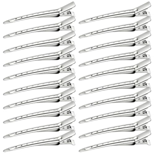 Korintin Duck Bill Hair Clips 24 PCS Rustproof Metal Alligator Curl Clips Pin Curl Clips Silver Metal Hair Styling Clips for Sectioning Curls & Extensions DIY Accessories (3.50 Inch)