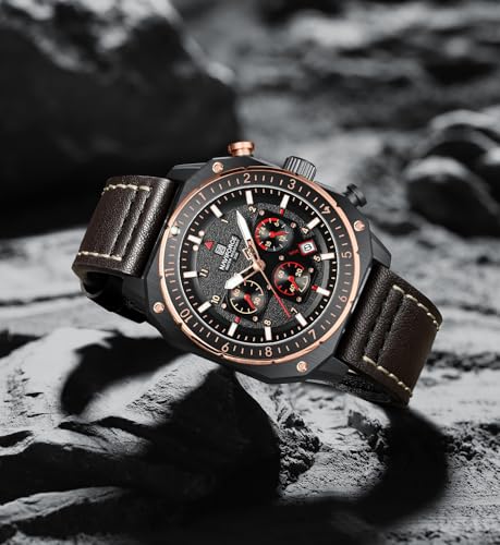 Image of NAVIFORCE NF8057 Square Vintage Military Chronograph Genuine Leather Analog Watch