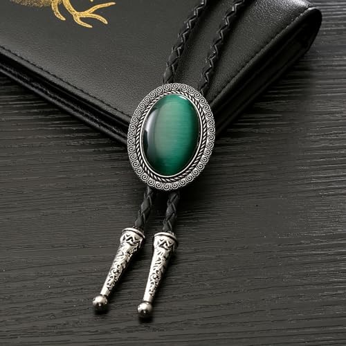 Image of Vintage Western Cowboy Rodeo Black Agate Bolo Tie for Men Women | Premium braided leather, adjustable sliding clasp, anti-tarnish alloy pendant, versatile western bolo tie