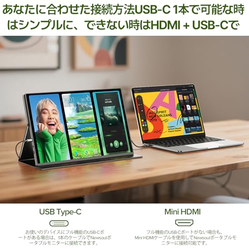2.5K 120Hz モバイルモニター 16インチ Newsoul ゲーミング IPS ノートパソコン用 ポータブルモニター 125% sRGB色域 400nit 薄型 高級アルミ合金製 ポータブル ディスプレイ ノートPC/PS5/スイッチ/Xbox対応 持ち運び サブモニター VESA＆カバー付き
