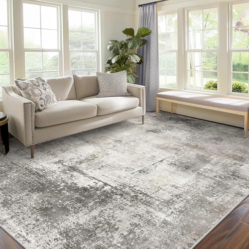 Image of BEIMO Area Rugs 8x10 Machine Washable Rug for Bedroom Living Room Dining Room, Large Modern Abstract Soft Rugs, Indoor Low Pile Carpet with Non Slip Rubber Backing, Abstract Gray