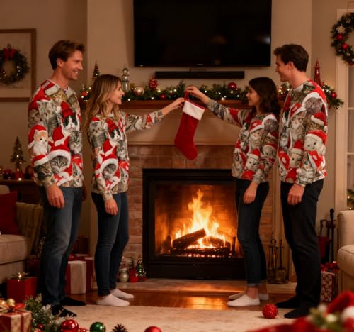 RAISEVERN All-Over Santa Hat Kittens Christmas Sweatshirt - Image 4