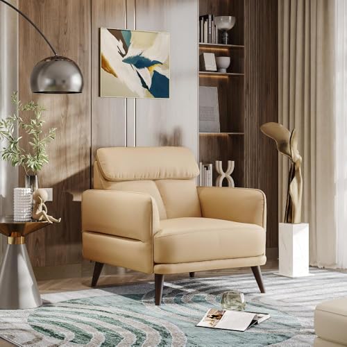 Image of Wakefit 1 Seater Sofa | 5 Year Warranty | Ivory Leatherette, Neem Wood, Standard Size, Living Room