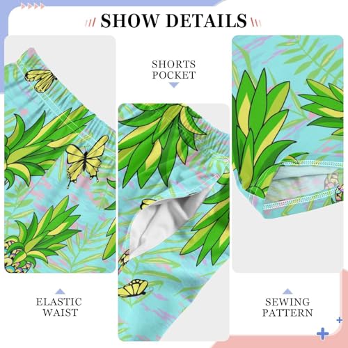 Butterfly Pineapple Boys Long Pants Soft Trousers Elastic Waist Kids Lounge Bottoms with Pockets S-XL4